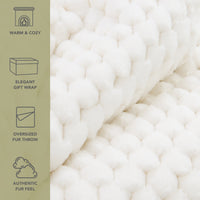 Cottontail Faux Fur Throw Blanket, Soft Rabbit Tail Texture, Oversized Throw, 50”x70”, with Premium Gift Box, Ivory