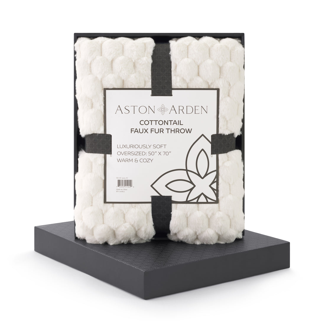 Cottontail Faux Fur Throw Blanket, Soft Rabbit Tail Texture, Oversized Throw, 50”x70”, with Premium Gift Box, Ivory
