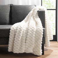 Cottontail Faux Fur Throw Blanket, Soft Rabbit Tail Texture, Oversized Throw, 50”x70”, with Premium Gift Box, Ivory