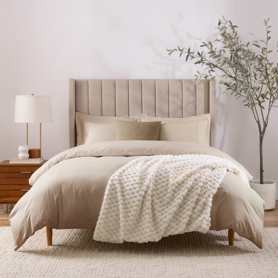 Cottontail Faux Fur Throw Blanket, Soft Rabbit Tail Texture, Oversized Throw, 50”x70”, with Premium Gift Box, Ivory