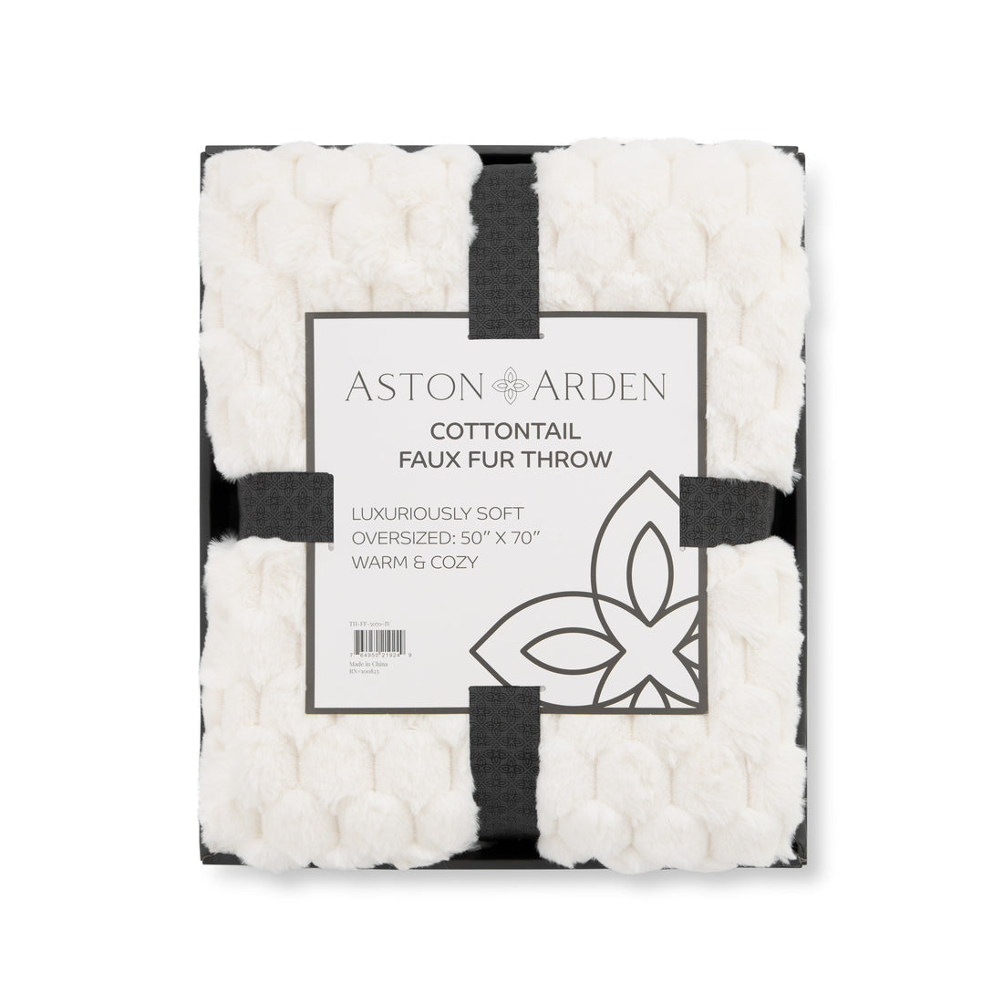 Cottontail Faux Fur Throw Blanket, Soft Rabbit Tail Texture, Oversized Throw, 50”x70”, with Premium Gift Box, Ivory