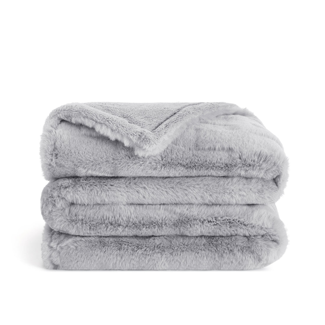 Luxe Grey Mink Faux Fur Throw Blanket, Plush, Modern Jacquard Texture, Oversized, 50”x70”, with Premium Gift Box