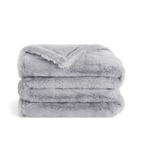 Luxe Grey Mink Faux Fur Throw Blanket, Plush, Modern Jacquard Texture, Oversized, 50”x70”, with Premium Gift Box