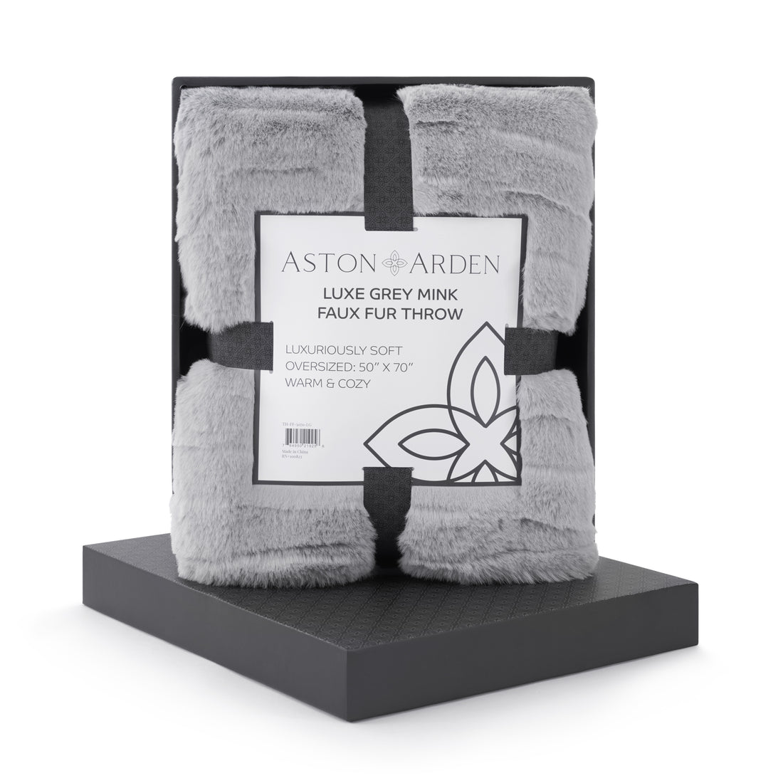 Luxe Grey Mink Faux Fur Throw Blanket, Plush, Modern Jacquard Texture, Oversized, 50”x70”, with Premium Gift Box