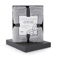 Luxe Grey Mink Faux Fur Throw Blanket, Plush, Modern Jacquard Texture, Oversized, 50”x70”, with Premium Gift Box