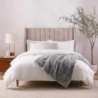 Luxe Grey Mink Faux Fur Throw Blanket, Plush, Modern Jacquard Texture, Oversized, 50”x70”, with Premium Gift Box