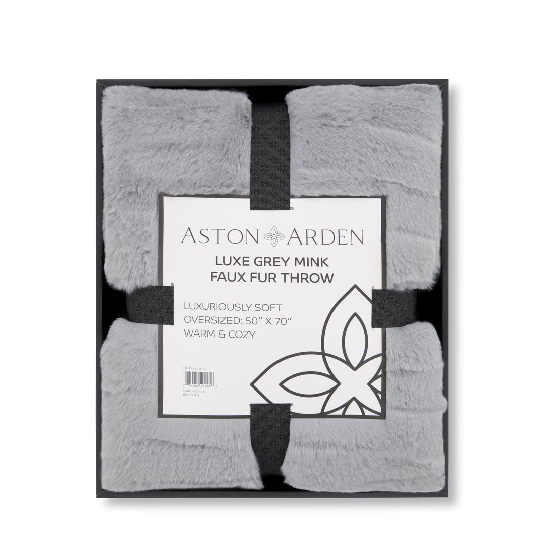 Luxe Grey Mink Faux Fur Throw Blanket, Plush, Modern Jacquard Texture, Oversized, 50”x70”, with Premium Gift Box