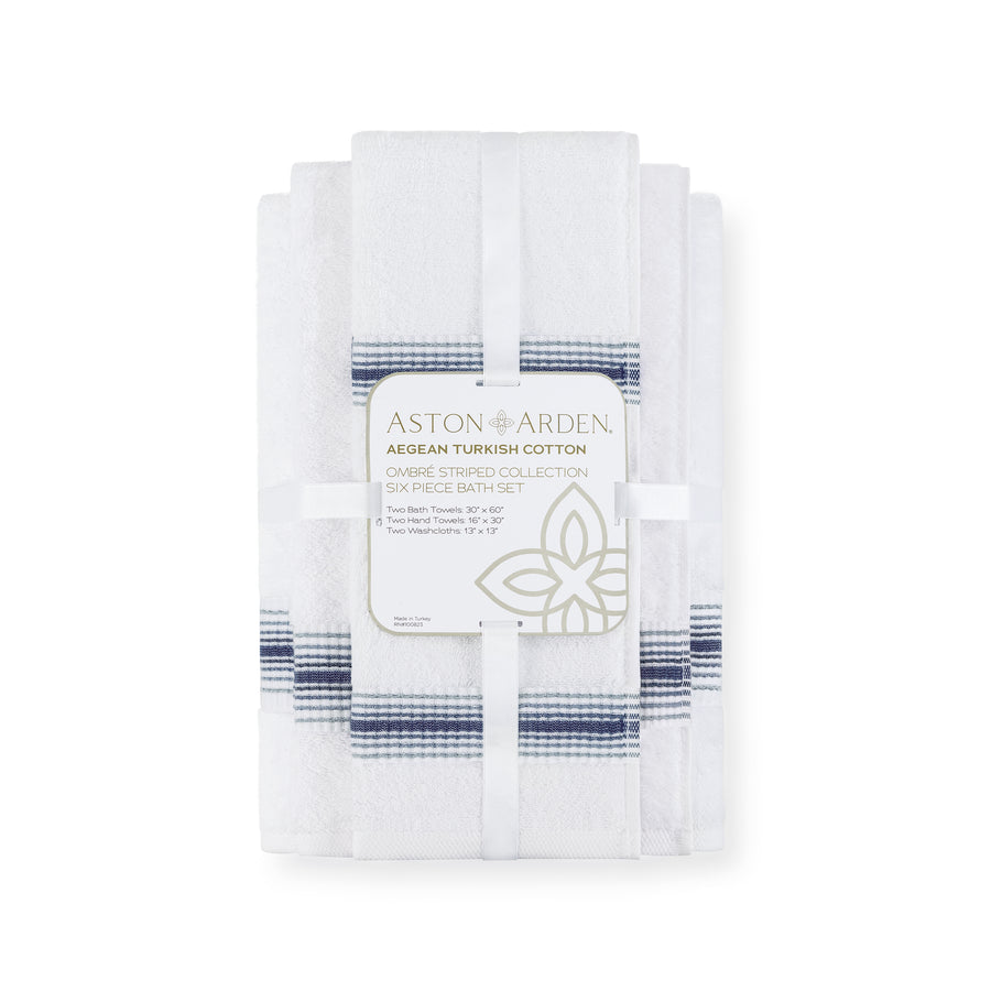 Aegean Ombré Stripe White Bath Towels