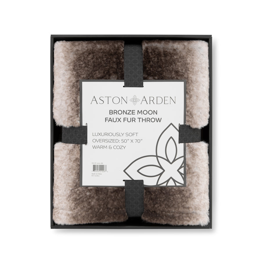 Bronze Moon Faux Fur Throw Blanket, Soft, Furry Texture, Oversized Throw, 50”x70”, with Premium Gift Box