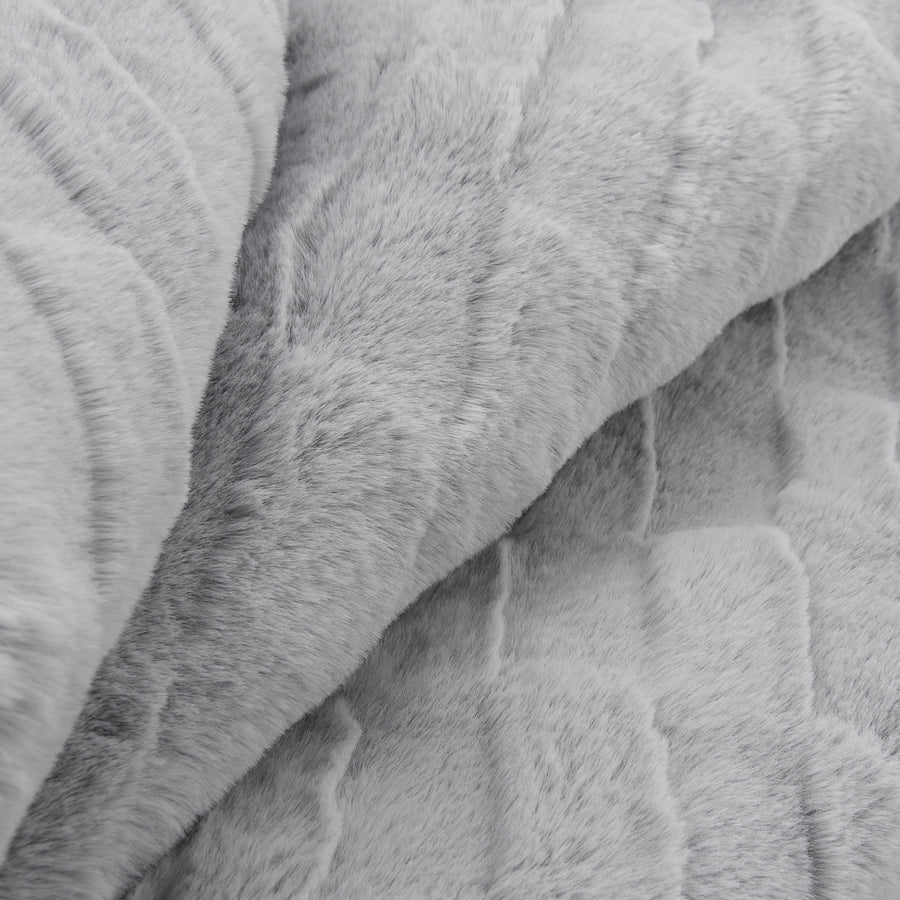 Luxe Grey Mink Faux Fur Throw Blanket, Plush, Modern Jacquard Texture, Oversized, 50”x70”, with Premium Gift Box