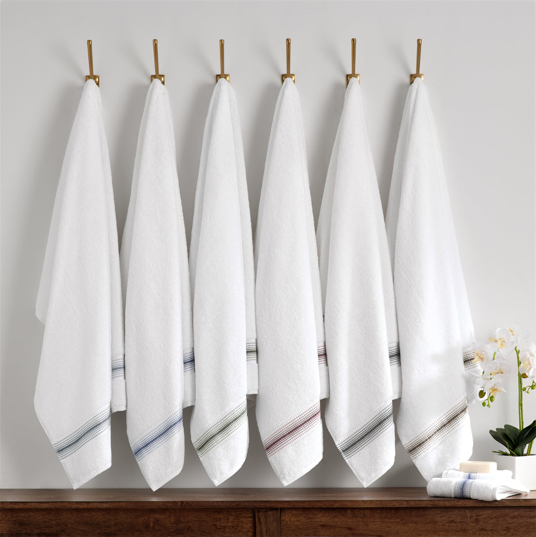 Aegean Ombré Stripe White Bath Towels